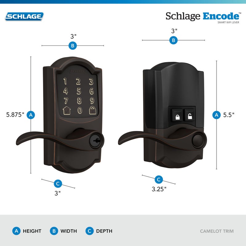 Schlage FE789WB CAM 716 Acc Encode WiFi Accent Lever Smart Lock  Keyless Entry Touchscreen Door Lock with Camelot Trim  Aged Bronze - Image 3